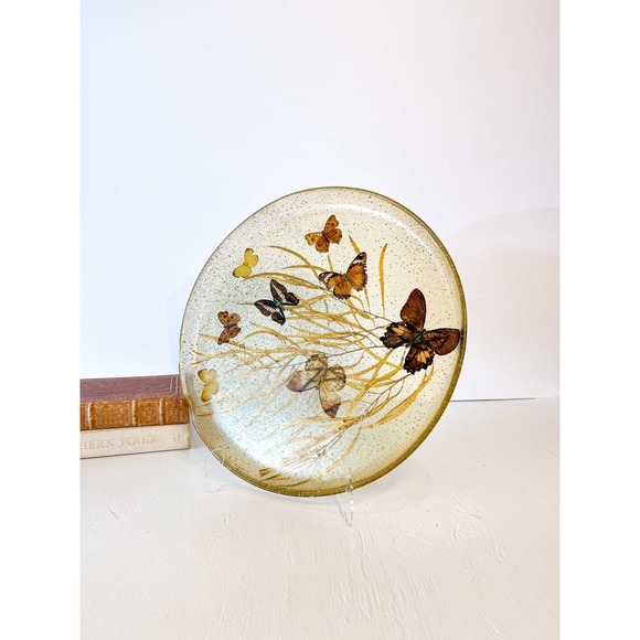 Vintage Glitter Lucite Tray with Butterflies - Picture 2 of 5
